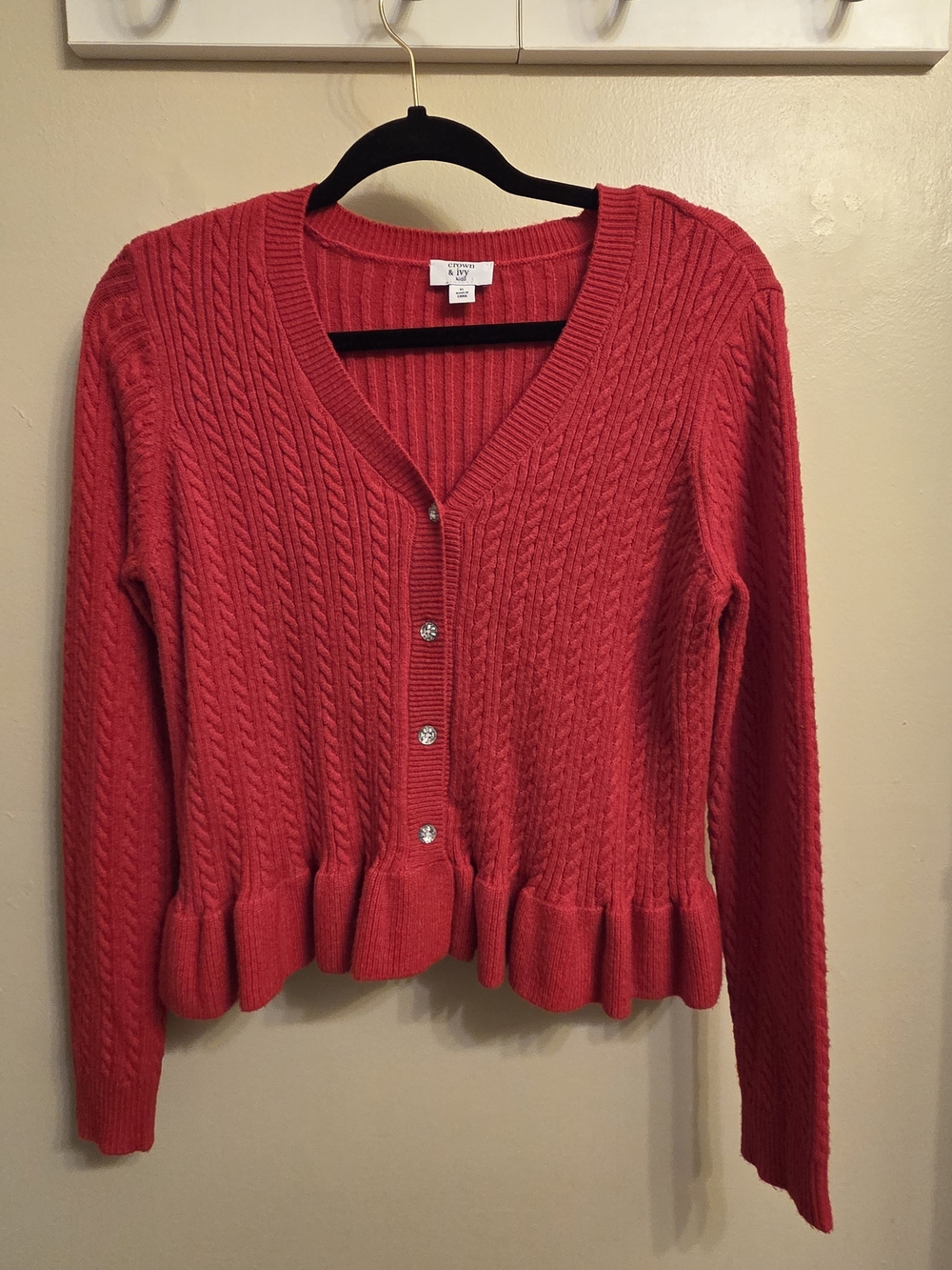 ​Crown & Ivy Girls XL Red Ruffle Peplum Cardigan Sweater Coquette Balletcore